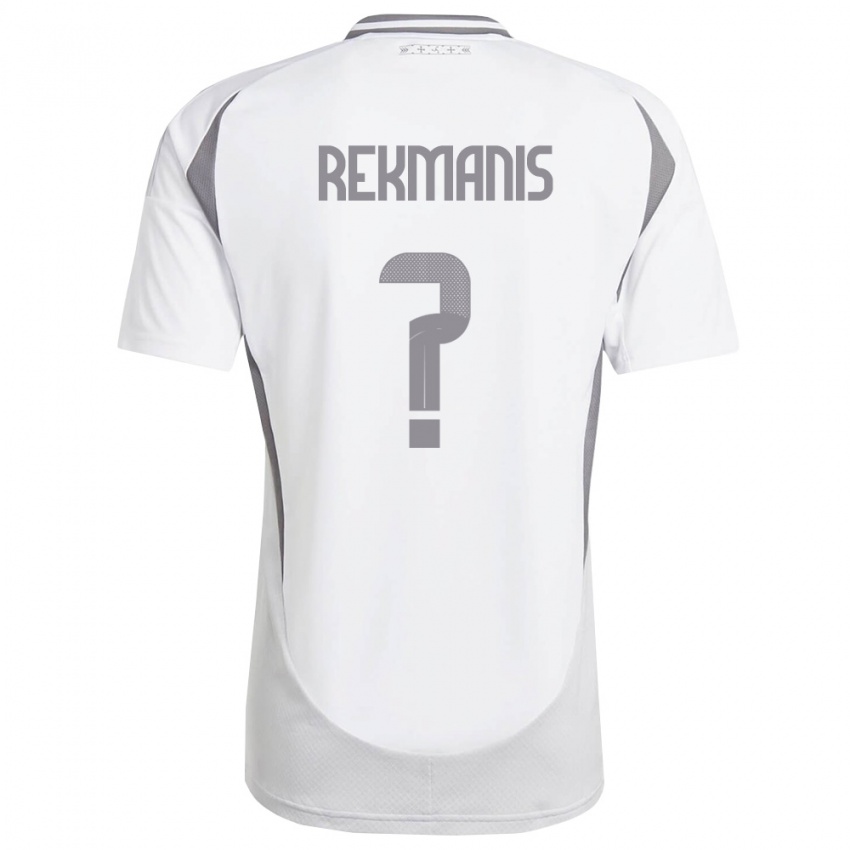 ילדים לטביה Kristaps Rekmanis #0 לבן אפור כהה הרחק ג'רזי 26-28 חולצה קצרה