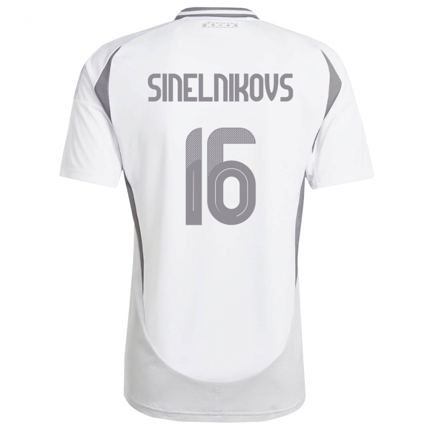ילדים לטביה Aleksandrs Sinelnikovs #16 לבן אפור כהה הרחק ג'רזי 26-28 חולצה קצרה