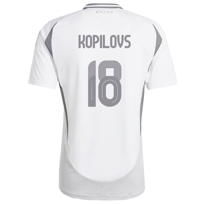 ילדים לטביה Maksims Kopilovs #18 לבן אפור כהה הרחק ג'רזי 26-28 חולצה קצרה
