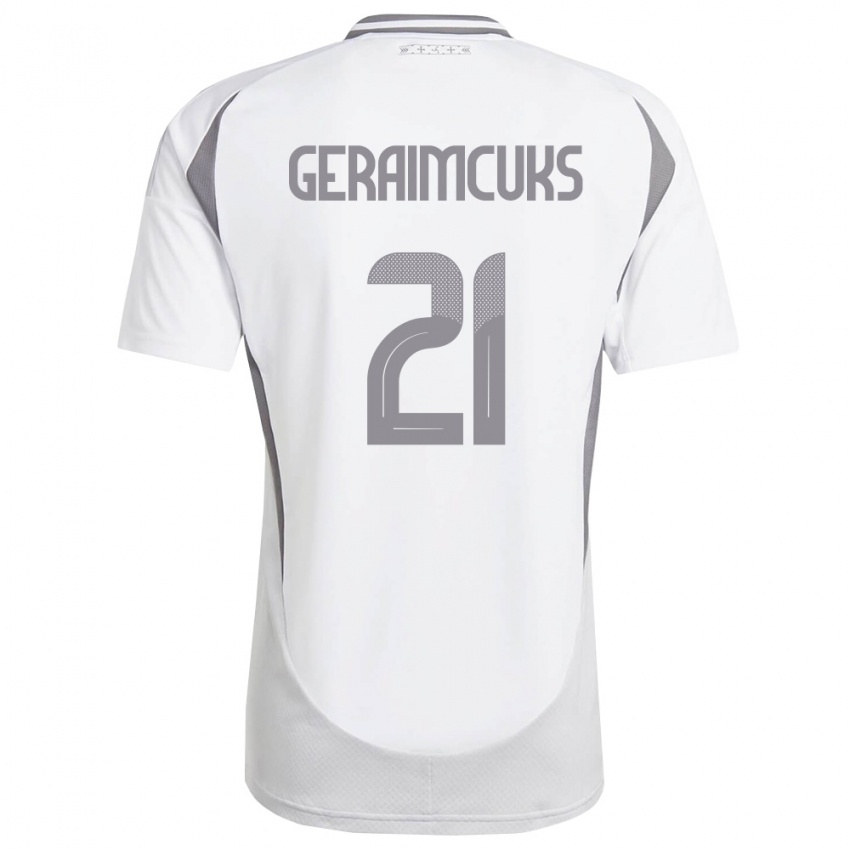 ילדים לטביה Markuss Geraimcuks #21 לבן אפור כהה הרחק ג'רזי 26-28 חולצה קצרה
