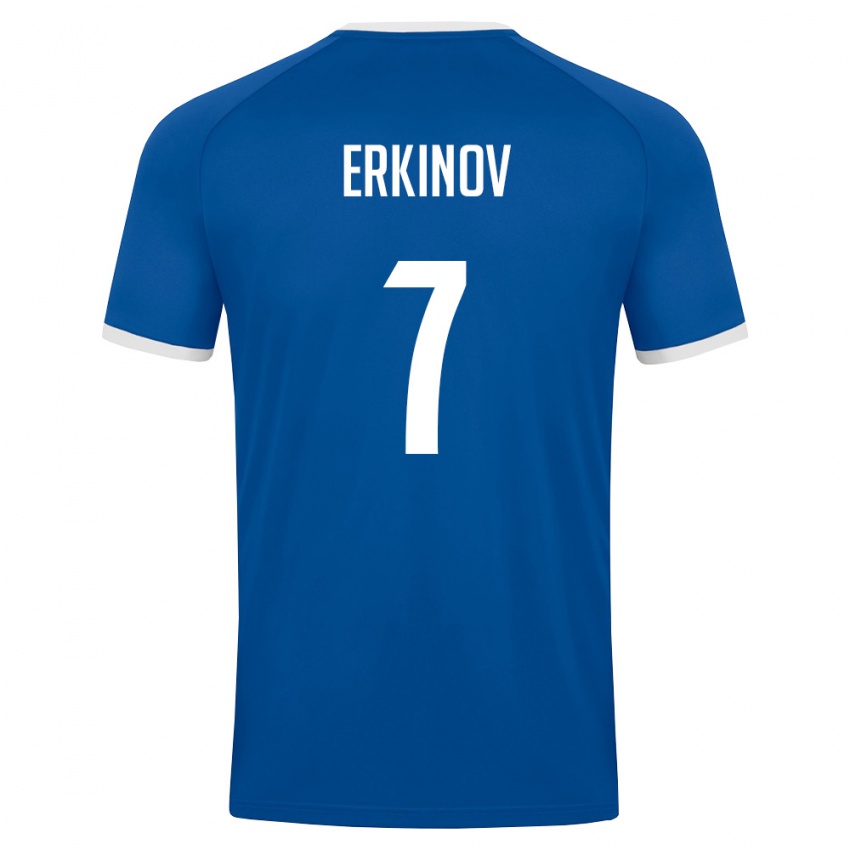 גברים אוזבקיסטן Amirkhon Erkinov #7 כחול מלכותי לבן ג'רזי ביתית 26-28 חולצה קצרה