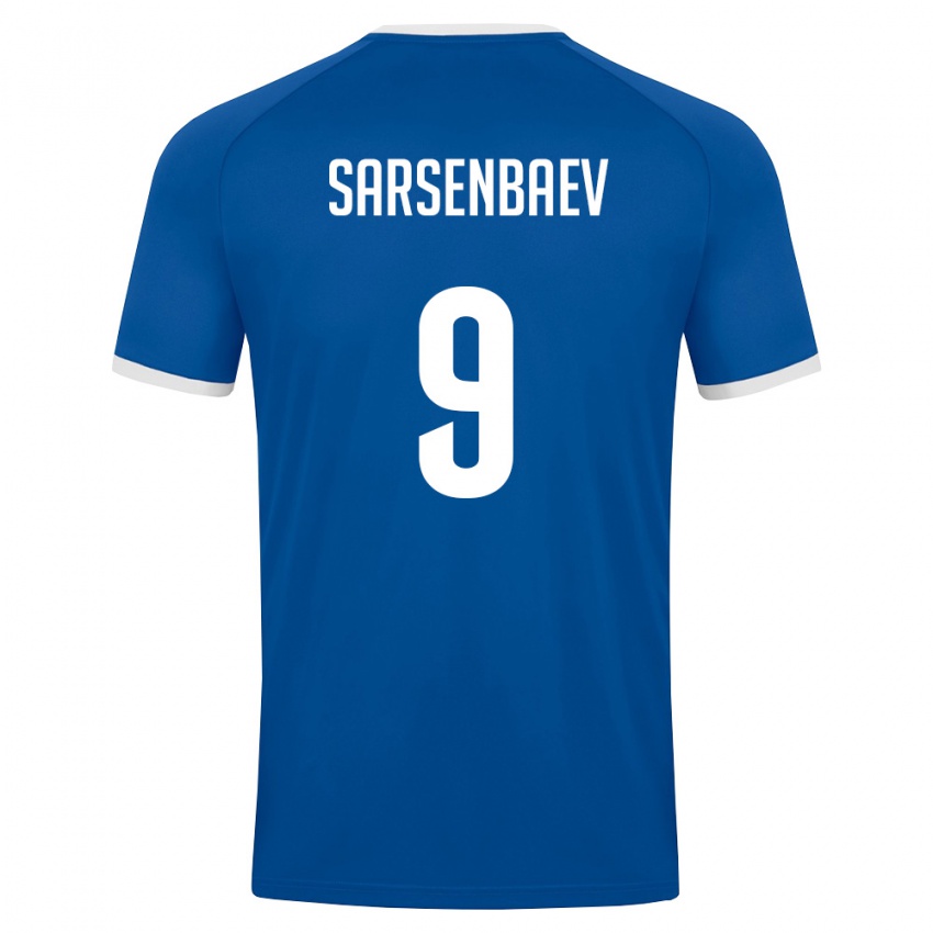 גברים אוזבקיסטן Nurbek Sarsenbaev #9 כחול מלכותי לבן ג'רזי ביתית 26-28 חולצה קצרה