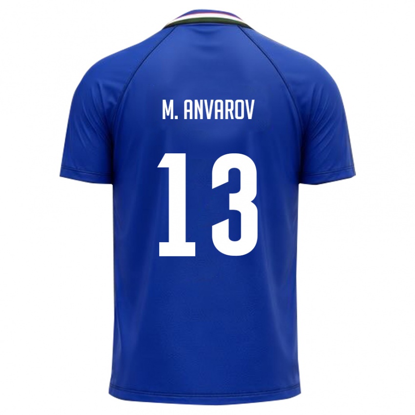 גברים אוזבקיסטן Mirjalol Anvarov #13 כחול מלכותי לבן ג'רזי ביתית 26-28 חולצה קצרה
