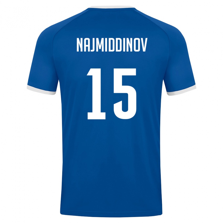 גברים אוזבקיסטן Ozodbek Najmiddinov #15 כחול מלכותי לבן ג'רזי ביתית 26-28 חולצה קצרה