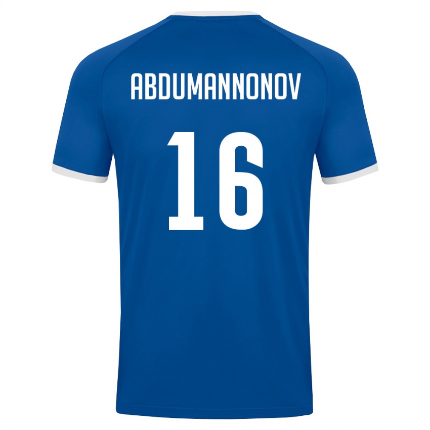 גברים אוזבקיסטן Shokhjakhon Abdumannonov #16 כחול מלכותי לבן ג'רזי ביתית 26-28 חולצה קצרה