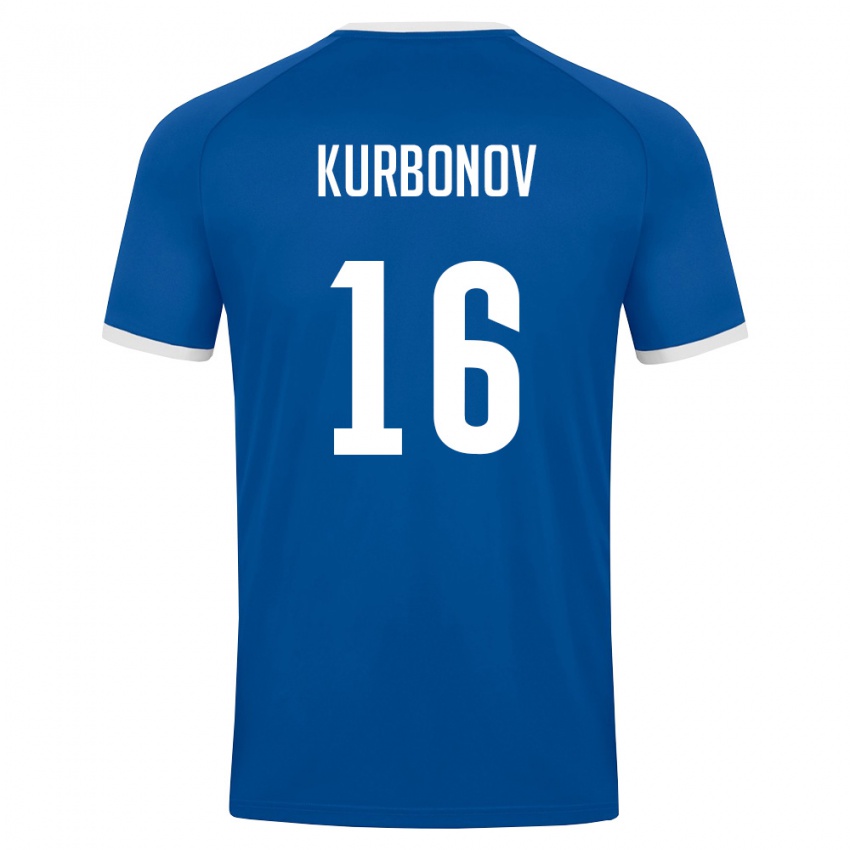 גברים אוזבקיסטן Bilol Kurbonov #16 כחול מלכותי לבן ג'רזי ביתית 26-28 חולצה קצרה