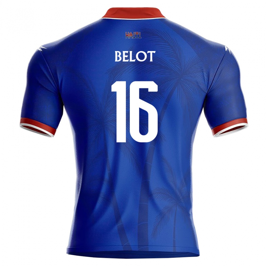 גברים האיטי Xavier Belot #16 כחול אדום לבן ג'רזי ביתית 26-28 חולצה קצרה