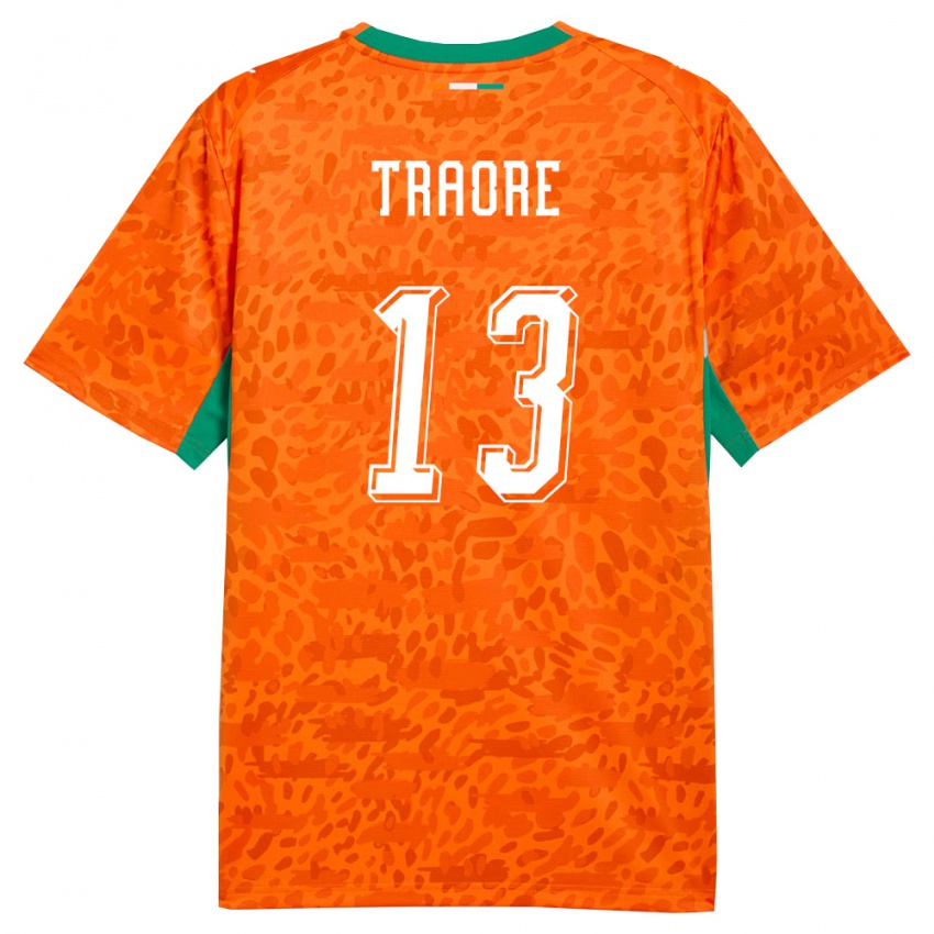 גברים חוף השנהב Sidiki Traore #13 כתום ירוק לבן ג'רזי ביתית 26-28 חולצה קצרה