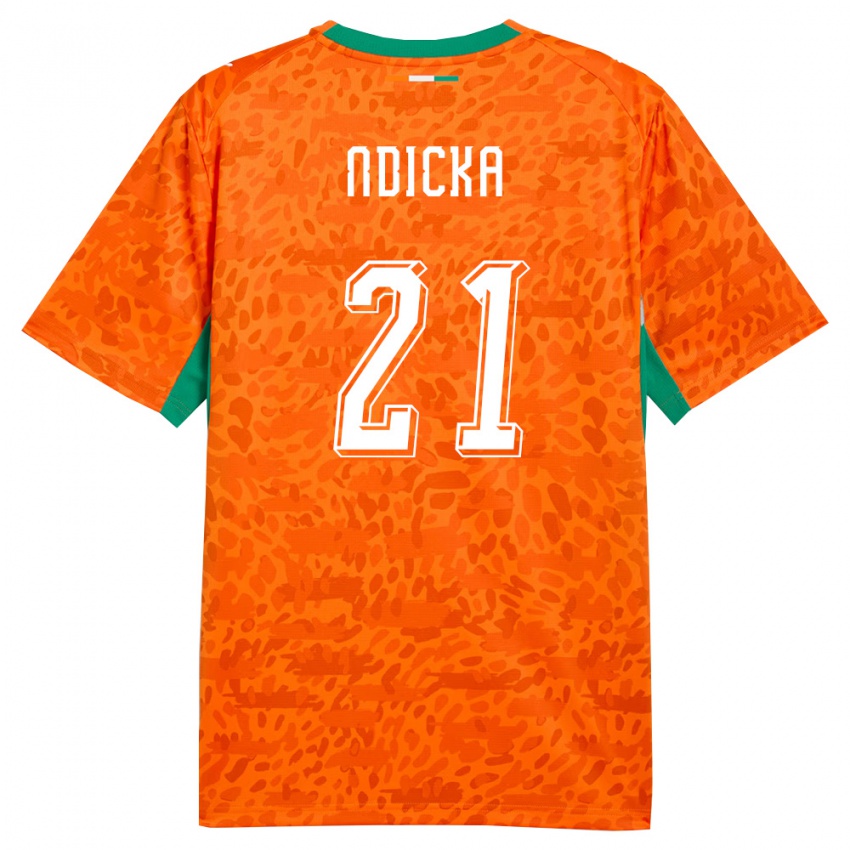 גברים חוף השנהב Evan Ndicka #21 כתום ירוק לבן ג'רזי ביתית 26-28 חולצה קצרה