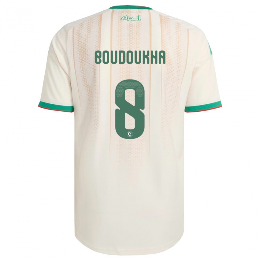 גברים אלג'יריה Ayoub Boudoukha #8 שמנת ירוק אדום ג'רזי ביתית 26-28 חולצה קצרה