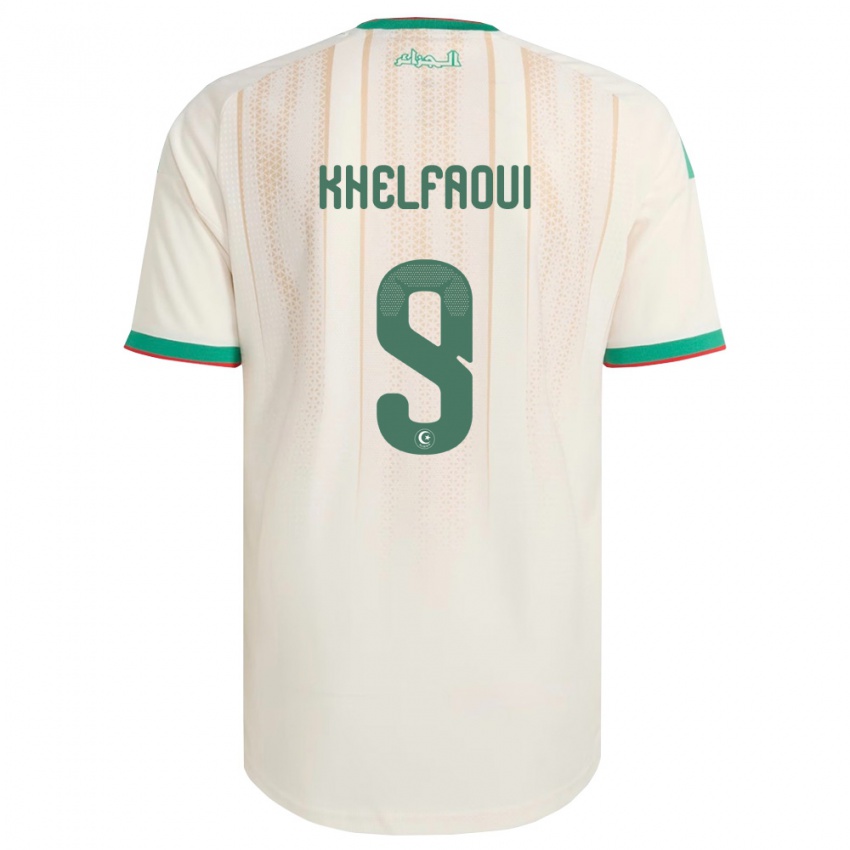 גברים אלג'יריה Ouadjih Khelfaoui #9 שמנת ירוק אדום ג'רזי ביתית 26-28 חולצה קצרה