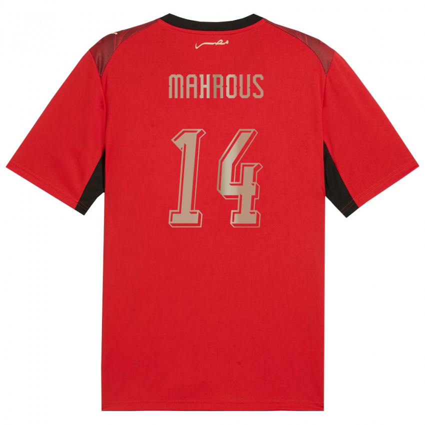 גברים מצרים Ahmed Mahrous #14 אדום שחור זהב ג'רזי ביתית 26-28 חולצה קצרה