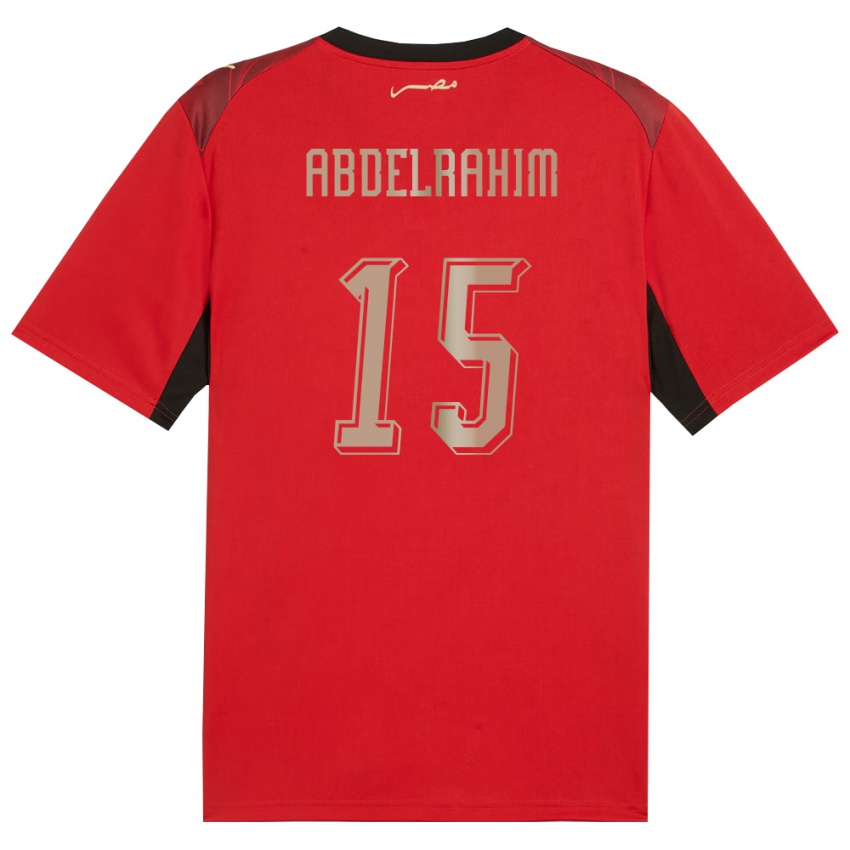 גברים מצרים Omar Abdelrahim #15 אדום שחור זהב ג'רזי ביתית 26-28 חולצה קצרה