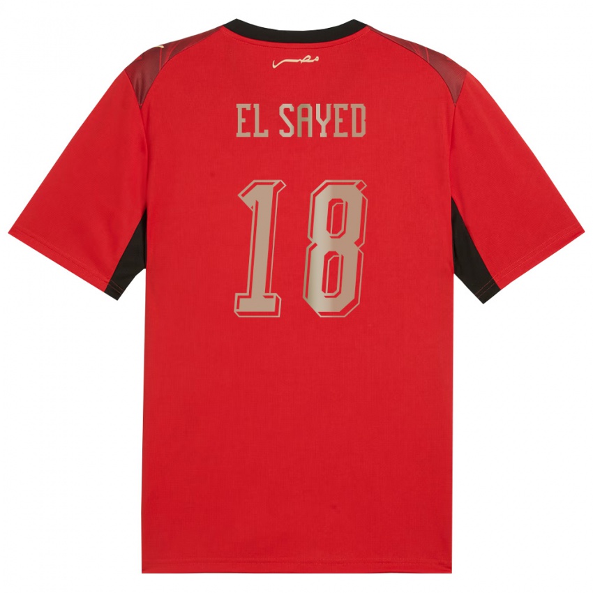 גברים מצרים Mohamed El Sayed #18 אדום שחור זהב ג'רזי ביתית 26-28 חולצה קצרה