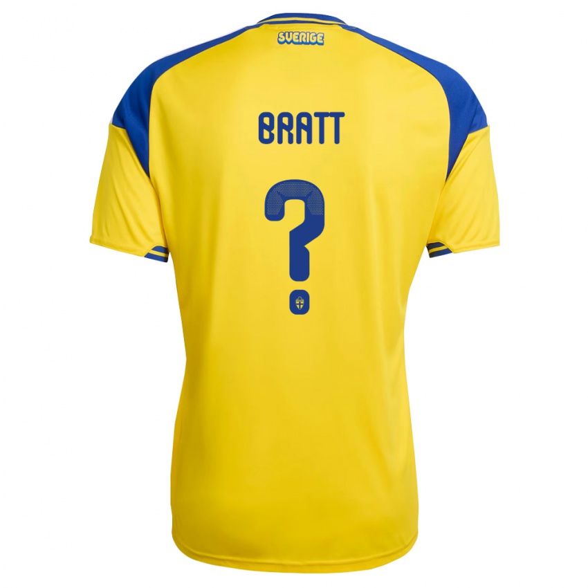 גברים שוודיה Kalle Bratt #0 צהוב כחול לבן ג'רזי ביתית 26-28 חולצה קצרה