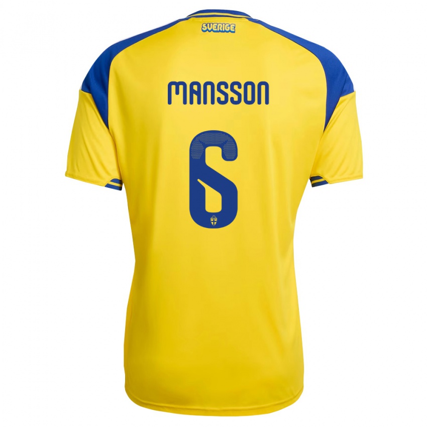 גברים שוודיה Oliver Månsson #6 צהוב כחול לבן ג'רזי ביתית 26-28 חולצה קצרה