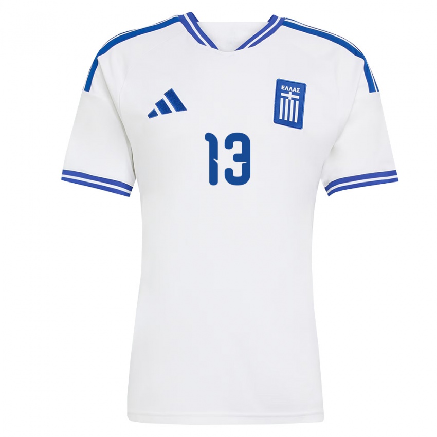 גברים יוון חריסטוס מנדאס #13 לבן כחול ג'רזי ביתית 26-28 חולצה קצרה