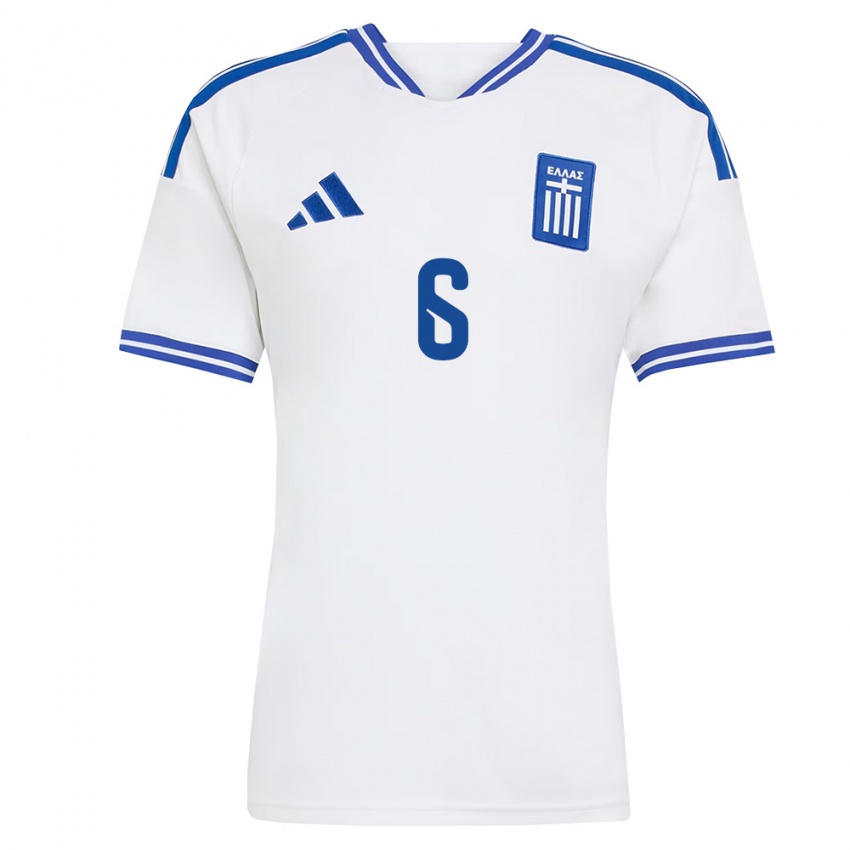 גברים יוון Panagiotis Biniaris #6 לבן כחול ג'רזי ביתית 26-28 חולצה קצרה