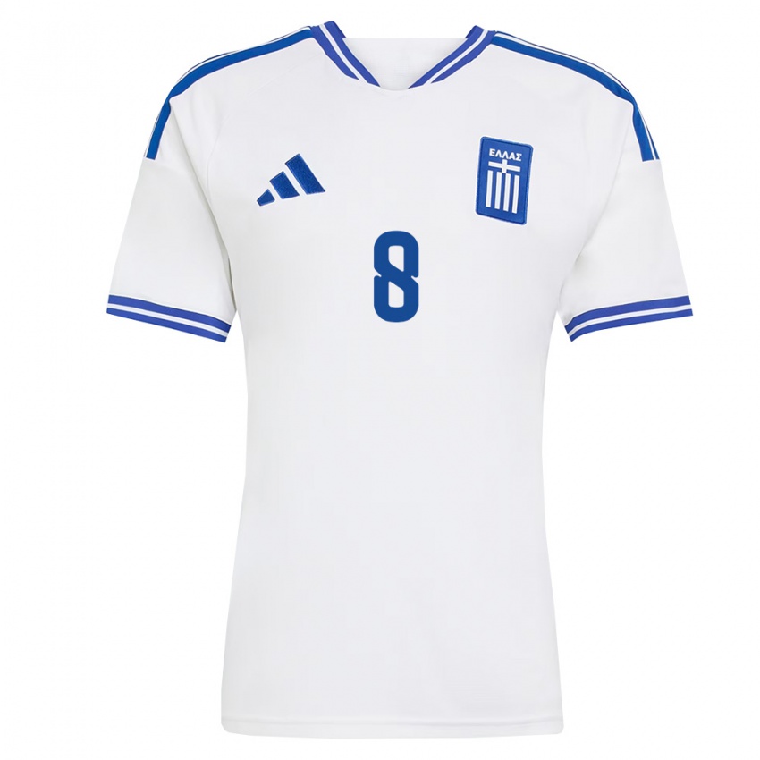 גברים יוון Alexandros Moysiadis #8 לבן כחול ג'רזי ביתית 26-28 חולצה קצרה