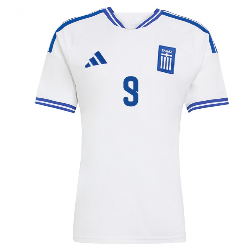 גברים יוון Konstantinos Souvlatzis #9 לבן כחול ג'רזי ביתית 26-28 חולצה קצרה