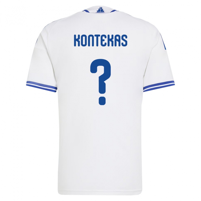 גברים יוון Lefteris Kontekas #0 לבן כחול ג'רזי ביתית 26-28 חולצה קצרה