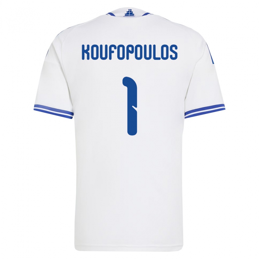 גברים יוון Vasilios Koufopoulos #1 לבן כחול ג'רזי ביתית 26-28 חולצה קצרה