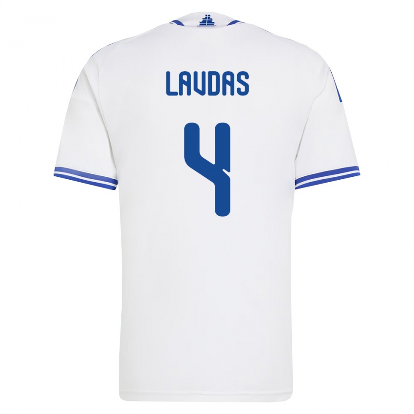 גברים יוון Vasilios Lavdas #4 לבן כחול ג'רזי ביתית 26-28 חולצה קצרה