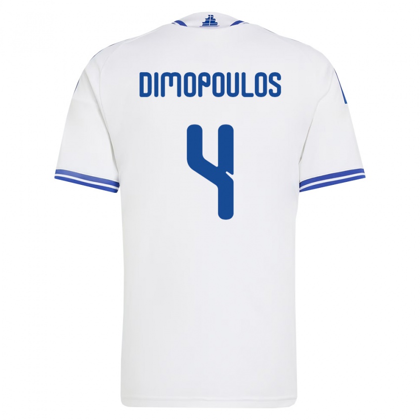 גברים יוון Evgenios Dimopoulos #4 לבן כחול ג'רזי ביתית 26-28 חולצה קצרה