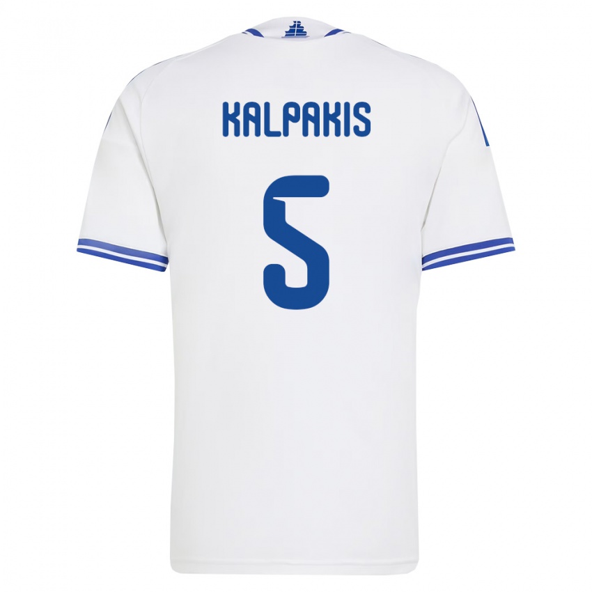 גברים יוון Theodoros Kalpakis #5 לבן כחול ג'רזי ביתית 26-28 חולצה קצרה