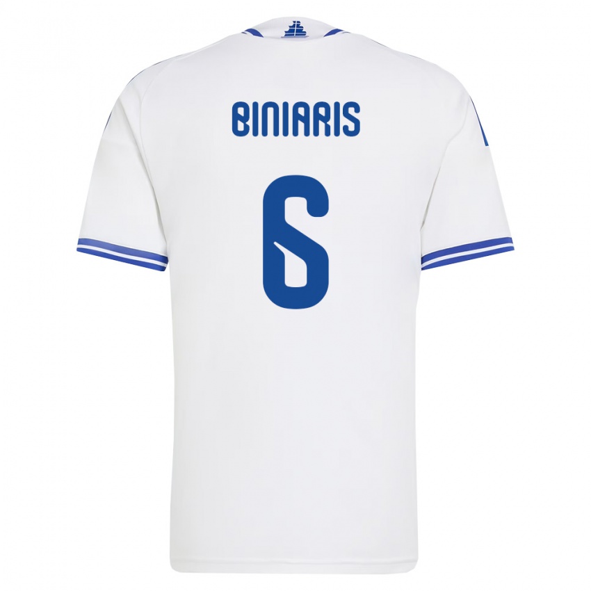 גברים יוון Panagiotis Biniaris #6 לבן כחול ג'רזי ביתית 26-28 חולצה קצרה