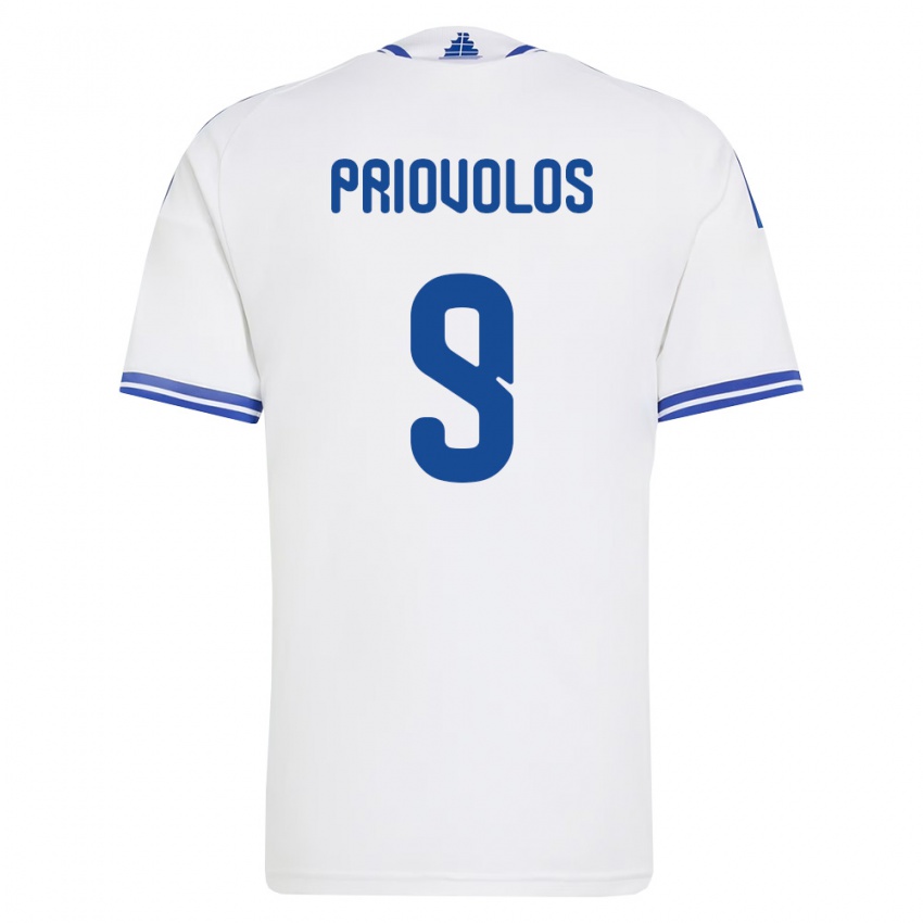 גברים יוון Grigoris Priovolos #9 לבן כחול ג'רזי ביתית 26-28 חולצה קצרה