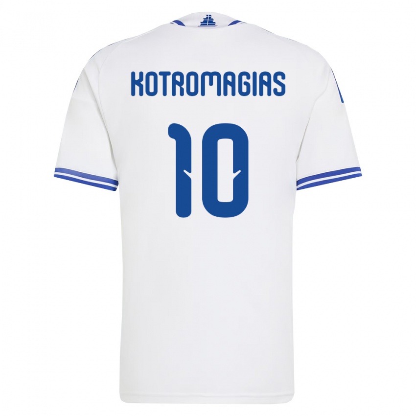 גברים יוון Dimitrios Kotromagias #10 לבן כחול ג'רזי ביתית 26-28 חולצה קצרה
