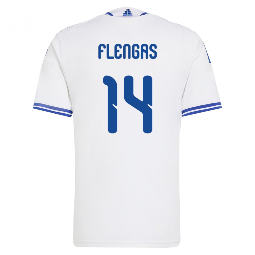 גברים יוון Athanasios Flengas #14 לבן כחול ג'רזי ביתית 26-28 חולצה קצרה