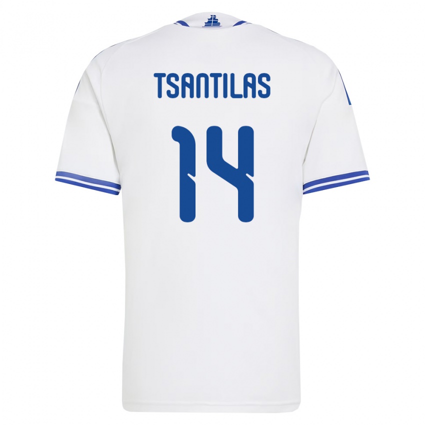 גברים יוון Panagiotis Tsantilas #14 לבן כחול ג'רזי ביתית 26-28 חולצה קצרה
