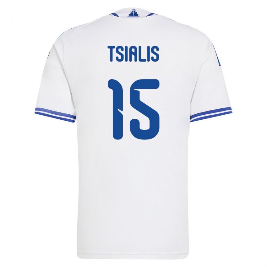 גברים יוון Giannis Tsialis #15 לבן כחול ג'רזי ביתית 26-28 חולצה קצרה