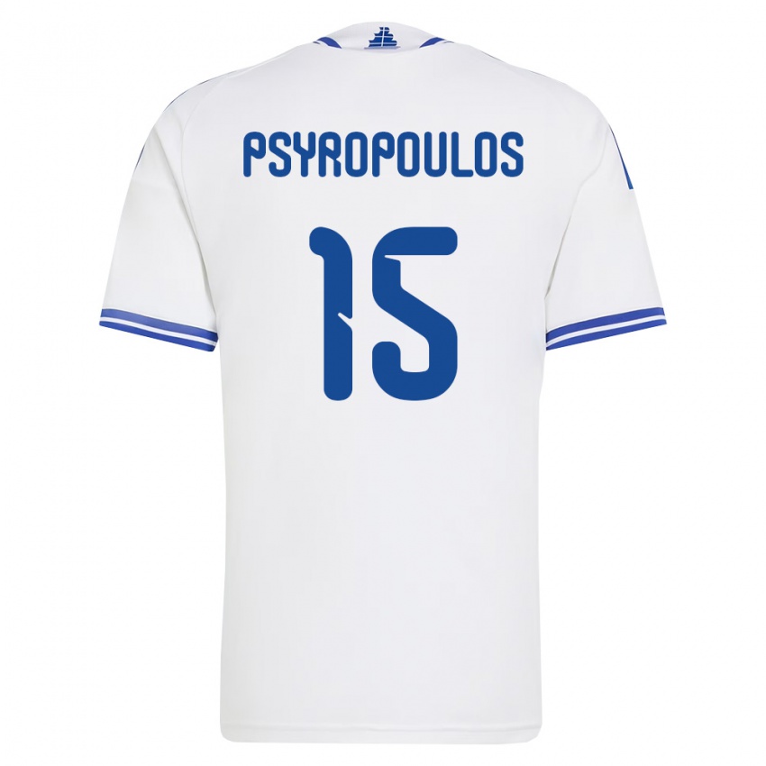 גברים יוון Stavros Psyropoulos #15 לבן כחול ג'רזי ביתית 26-28 חולצה קצרה