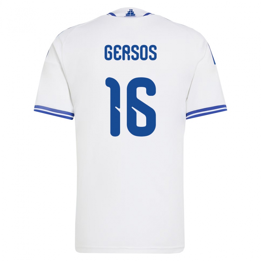 גברים יוון Giannis Gersos #16 לבן כחול ג'רזי ביתית 26-28 חולצה קצרה