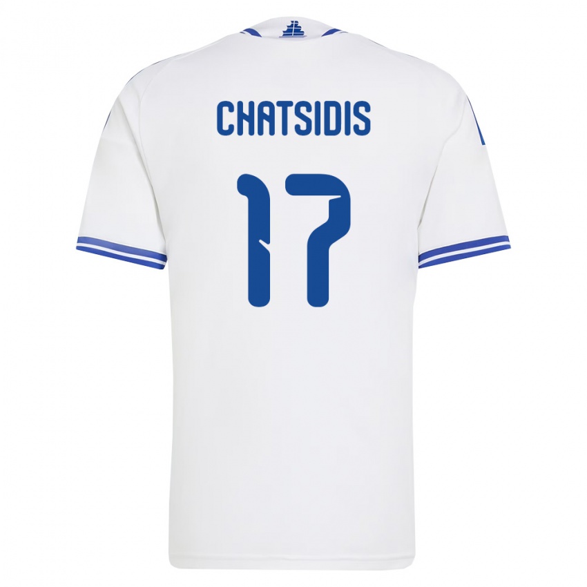 גברים יוון Dimitrios Chatsidis #17 לבן כחול ג'רזי ביתית 26-28 חולצה קצרה