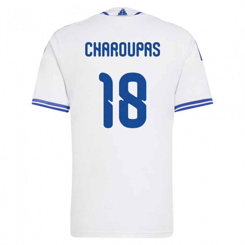 גברים יוון Konstantinos Charoupas #18 לבן כחול ג'רזי ביתית 26-28 חולצה קצרה