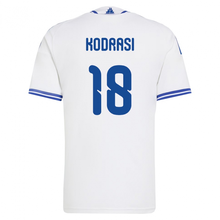גברים יוון Gabriel Kodrasi #18 לבן כחול ג'רזי ביתית 26-28 חולצה קצרה
