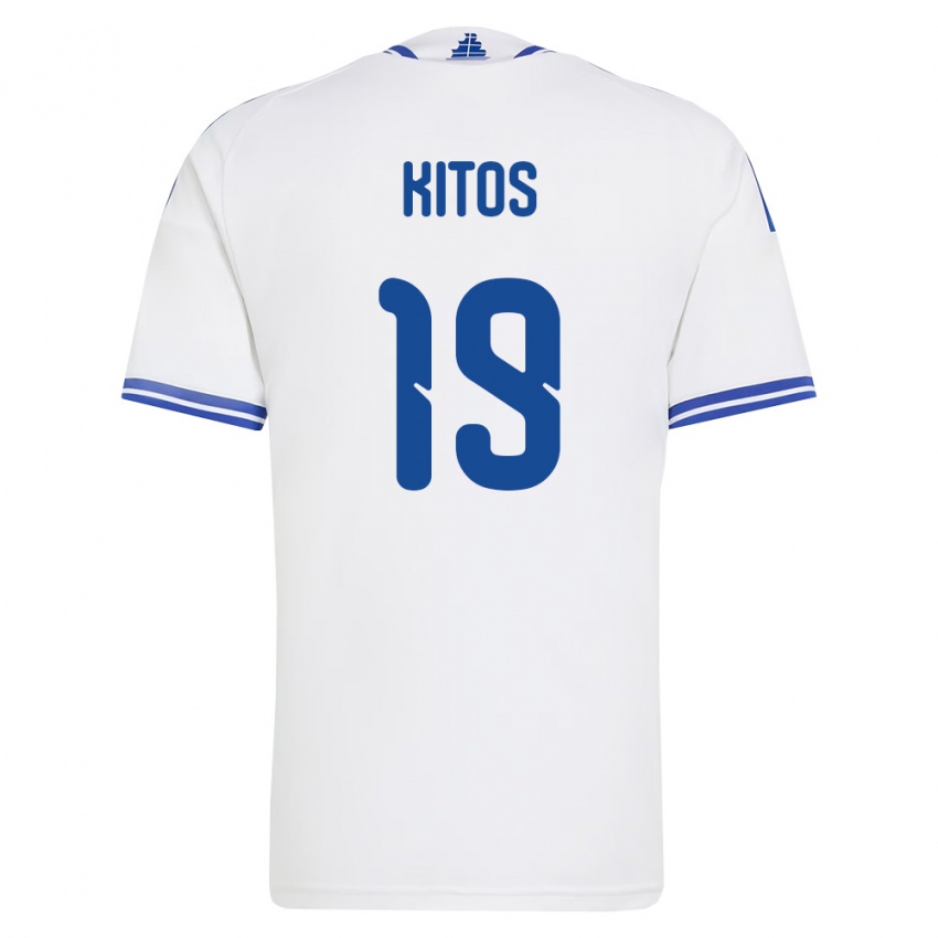 גברים יוון Anastasios Kitos #19 לבן כחול ג'רזי ביתית 26-28 חולצה קצרה