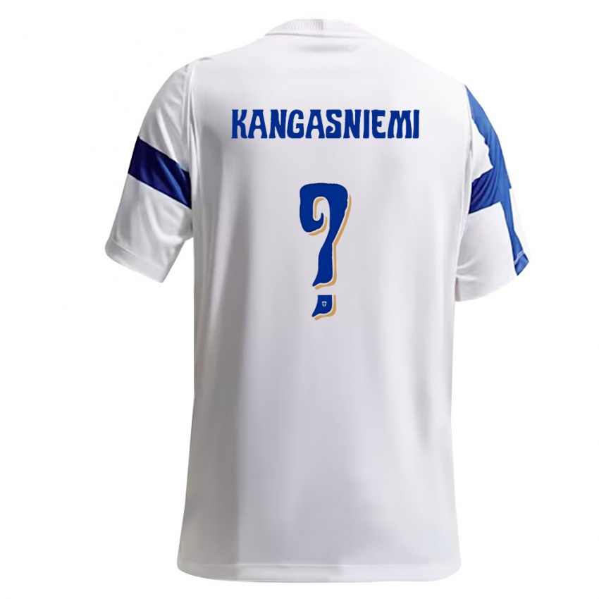 גברים פינלנד Iiro Kangasniemi #0 לבן כחול ג'רזי ביתית 26-28 חולצה קצרה