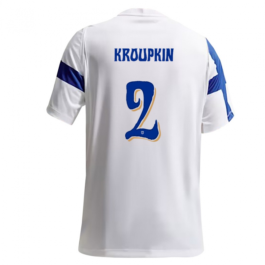 גברים פינלנד Nicklas Kroupkin #2 לבן כחול ג'רזי ביתית 26-28 חולצה קצרה