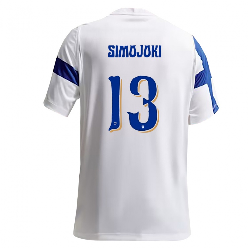 גברים פינלנד Kaius Simojoki #13 לבן כחול ג'רזי ביתית 26-28 חולצה קצרה