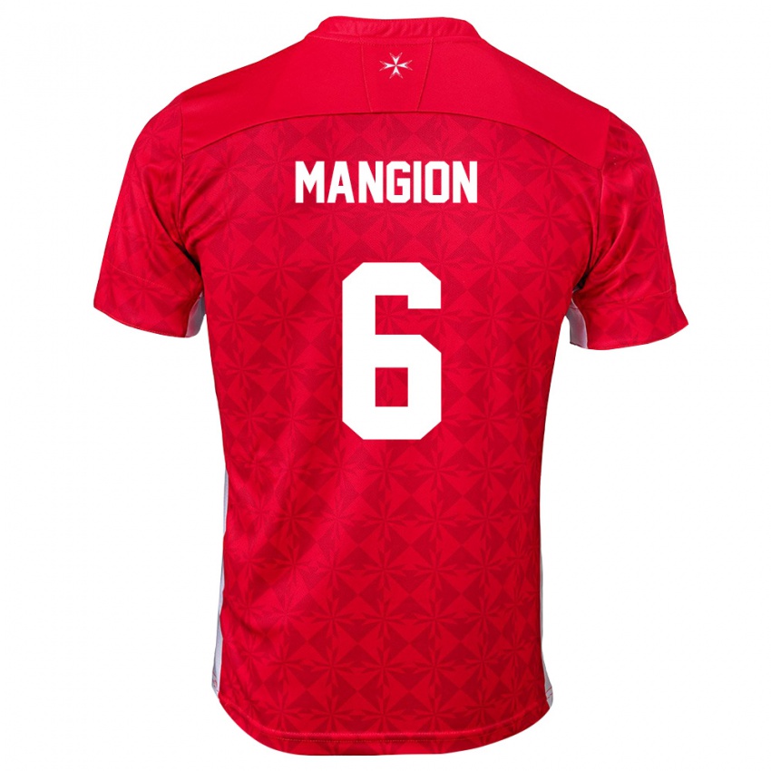גברים מלטה Matteo Mangion #6 אדום לבן ג'רזי ביתית 26-28 חולצה קצרה