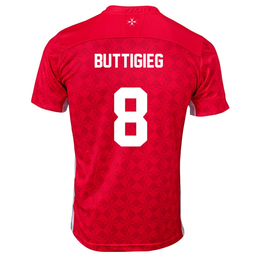 גברים מלטה Luke Buttigieg #8 אדום לבן ג'רזי ביתית 26-28 חולצה קצרה