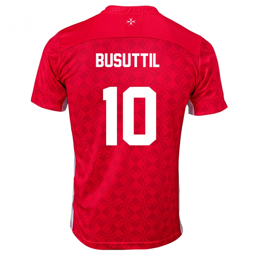 גברים מלטה Nicholas Busuttil #10 אדום לבן ג'רזי ביתית 26-28 חולצה קצרה