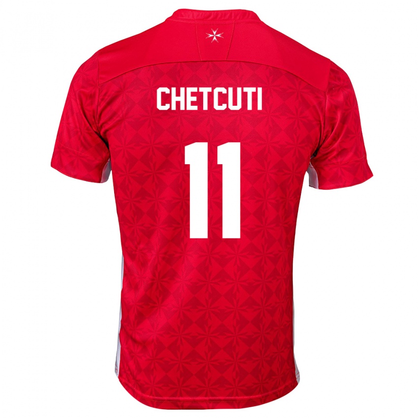 גברים מלטה Luca Chetcuti #11 אדום לבן ג'רזי ביתית 26-28 חולצה קצרה