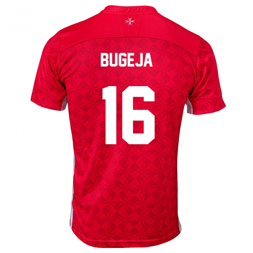 גברים מלטה Luke Bugeja #16 אדום לבן ג'רזי ביתית 26-28 חולצה קצרה
