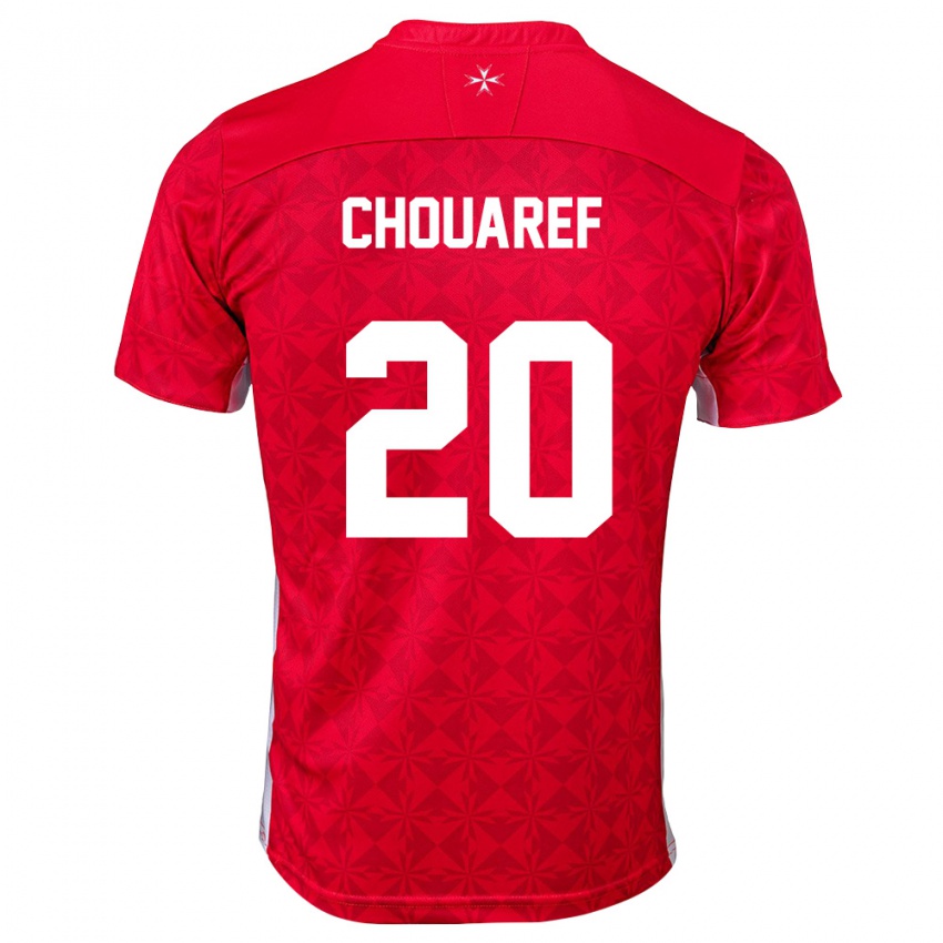 גברים מלטה Ilyas Chouaref #20 אדום לבן ג'רזי ביתית 26-28 חולצה קצרה